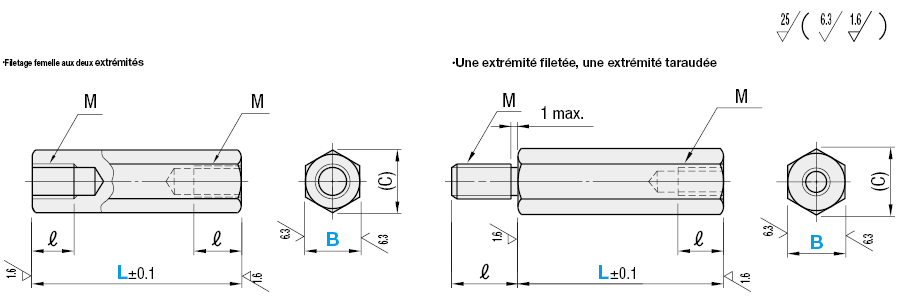 Petits montants hexagonaux - une extrêmité filetée:Affichage d'image associés
