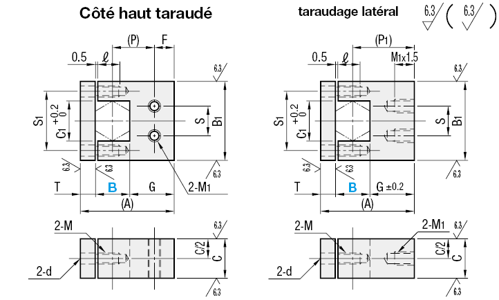 Blocs de fixation pour montants hexagonaux - Taraudage supérieur:Affichage d'image associés