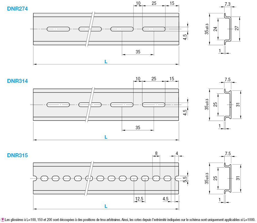 Rails pour interrupteurs et capteurs - Aluminium, L sélectionnable, rails DIN:Affichage d'image associés