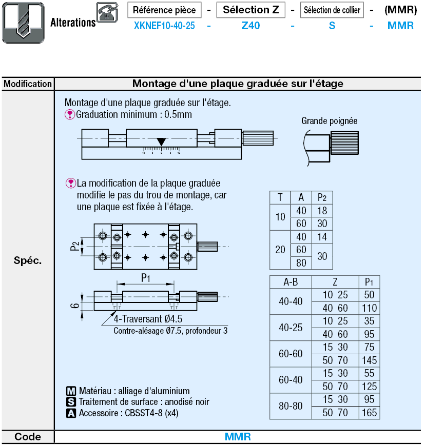 Table simplifié X, vis d'alimentation, charge élevée, dimensions + poignée sélectionnables:Affichage d'image associés