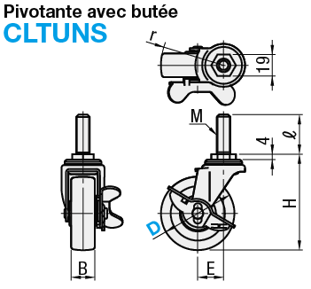 Roulette - Fixation tige filetée:Affichage d'image associés