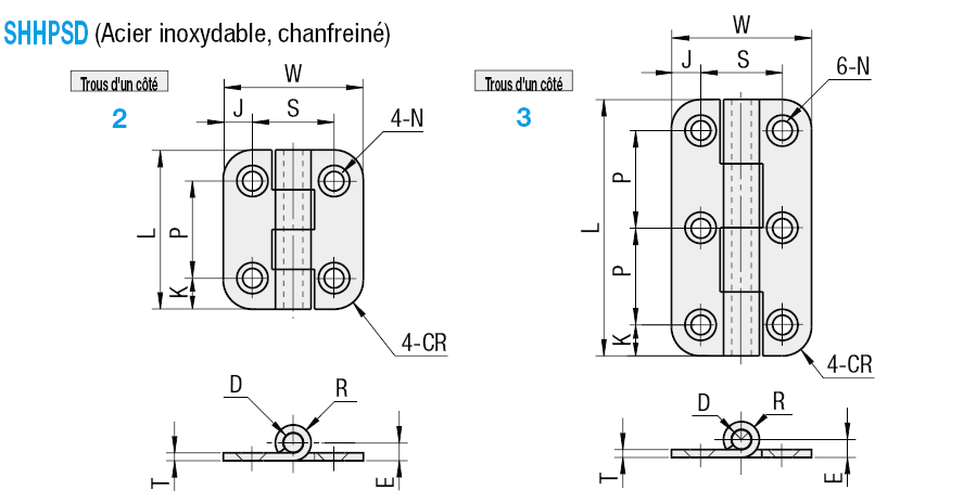 Charnières en acier inoxydable (trou chanfreiné):Affichage d'image associés