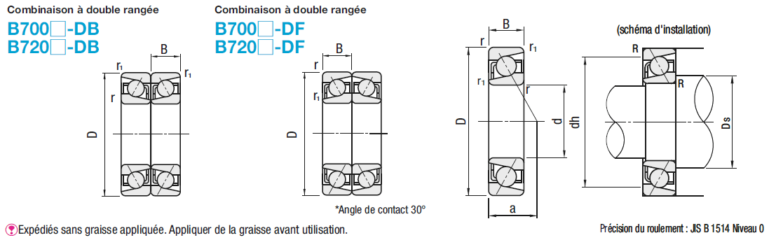 À contact oblique - Niveau standard, combinaison à double rangée:Affichage d'image associés