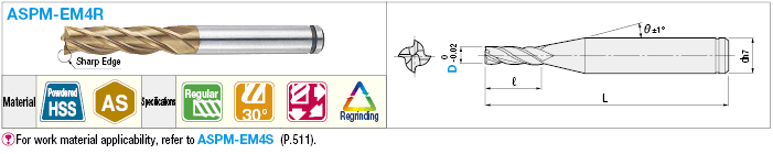 AS Coated Powdered High-Speed Steel Square End Mill, 4-Flute, Regular:Related Image