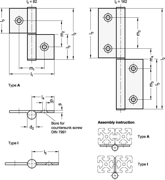 Charnières pour profilés en aluminium / éléments plats