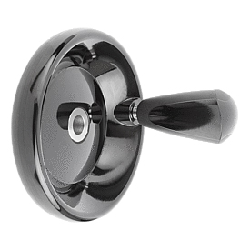 Volant plein avec poignée tournante, insert en Inox, Forme E, avec trou lisse (06287)