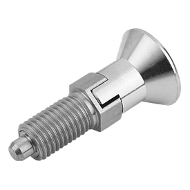 Doigt d'indexage en inox avec bouton de manœuvre en inox et encoche d'arrêt (03089)