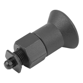 Doigt d'indexage en acier ou en inox pour pièces à parois minces avec bouton de manœuvre en plastique (03089)