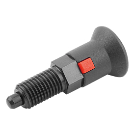Doigt d'indexage en acier ou en inox avec bouton de manœuvre en plastique et verrouillage (03089)
