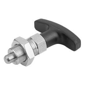 Doigt d'indexage en acier ou en inox avec poignée en T en plastique et contre-écrou (03090)