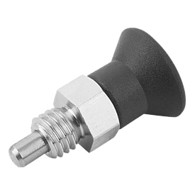 Doigt d'indexage ECO en acier ou en inox modèle court avec bouton de manœuvre en plastique (03090)