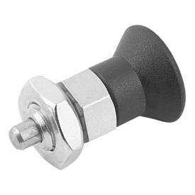 Doigt d'indexage ECO en acier ou en inox modèle court avec bouton de manœuvre en plastique et contre-écrou (03090)