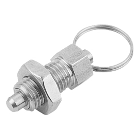 Doigt d'indexage en acier ou en inox avec anneau de traction en inox et contre-écrou (03092)