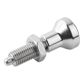 Doigt d'indexage en inox sans embase avec bouton de manœuvre en inox et contre-écrou (03093)