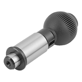 Doigt d'indexage de précision en acier avec boule de préhension en plastique et doigt d'arrêt cylindrique (03186)