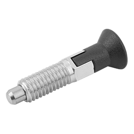 Doigt d'indexage ECO en acier ou en inox avec bouton de manœuvre en plastique et encoche d'arrêt (03089)