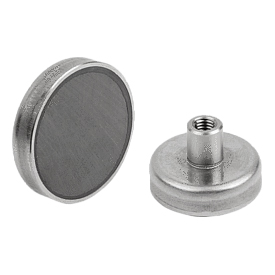 Aimants plats taraudés en ferrite dure avec corps en Inox (09065-10)