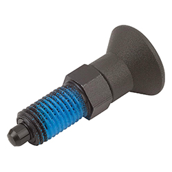 Doigt d'indexage en acier ou en inox avec bouton de manœuvre en plastique et frein-filet (03089)