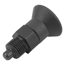 Doigt d'indexage en acier ou en inox modèle court avec bouton de manœuvre en plastique et frein-filet (03089)