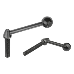 Manette indexable en acier avec filetage et bouton sphérique en plastique (06430)
