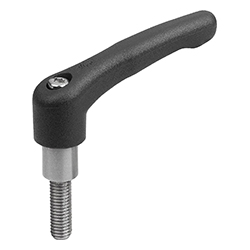 Manette indexable en plastique avec filetage et collerette allongée, insert fileté en inox (06611-50)