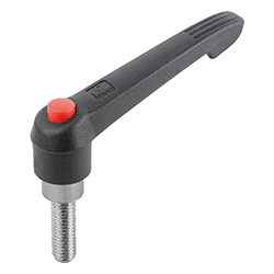 Manette indexable avec filetage et bouton de dégagement, insert en inox, pouces (06611)