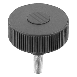 Volant moleté, insert en Inox, Forme L, avec filetage, pouces (06267)