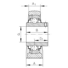 INA Unité à palier avec base longue, fonte grise, vis sans tête dans la bague intérieure, joint R