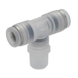 Raccord de tuyau flexible PP, raccord résistant à la corrosion EN 1.4305 Equiv., Pièce en T manchon de raccordement matériau du corps avec filetage extérieur : PP