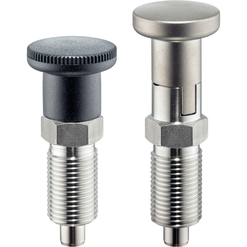 Doigts d'indexage, avec embase hexagonale et arrêt, inox A4