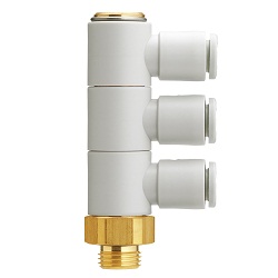 KQ2VT, Raccord instantané, usage général, raccordement fileté tube-mâle, coude mâle triple universel
